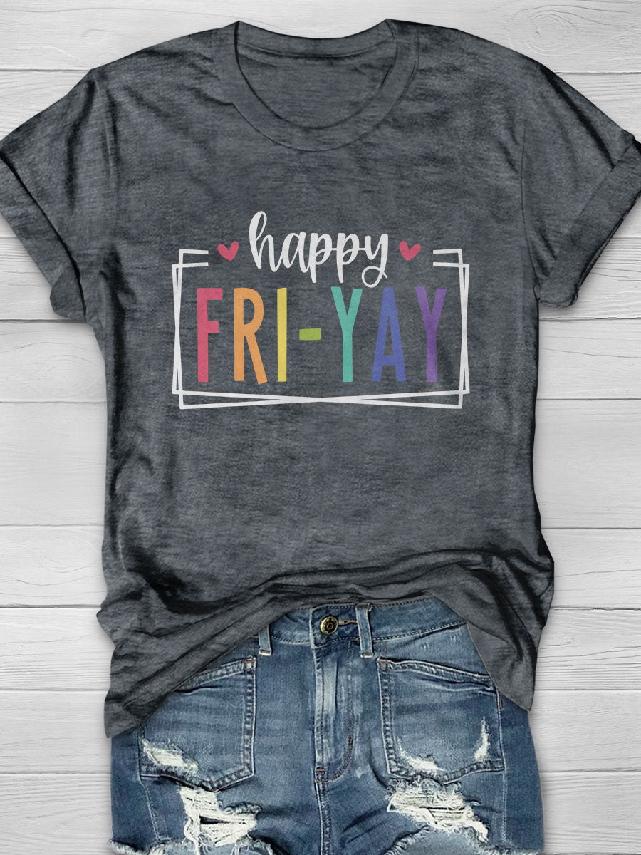 Happy Friyay Print Graphic T-shirts
