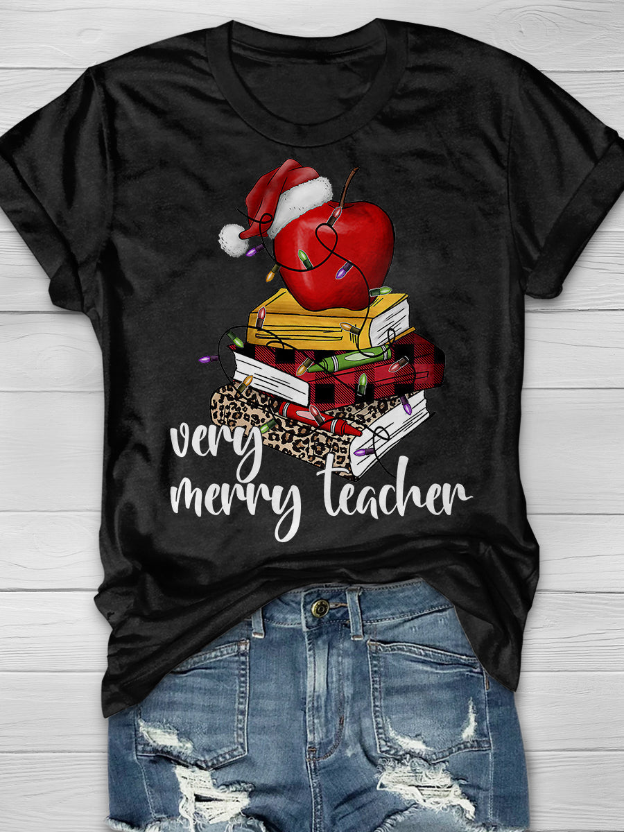 Very Merry Teacher Print Graphic T-shirts