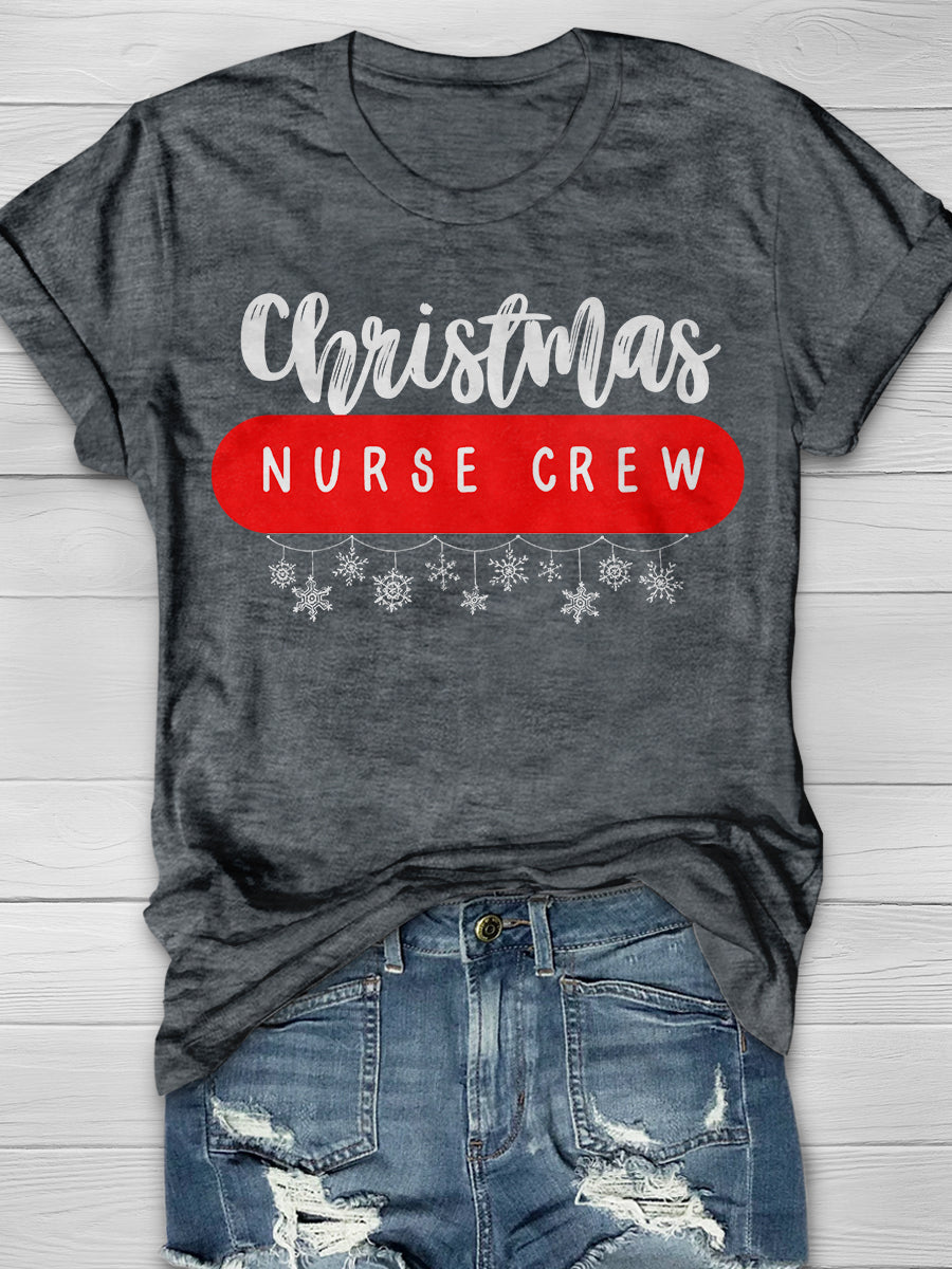 Christmas Nurse Crew Print Short Sleeve T-shirt