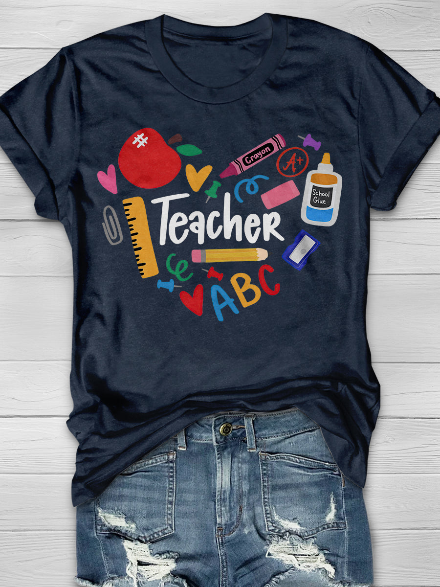 Teacher Heart Print Graphic T-shirts
