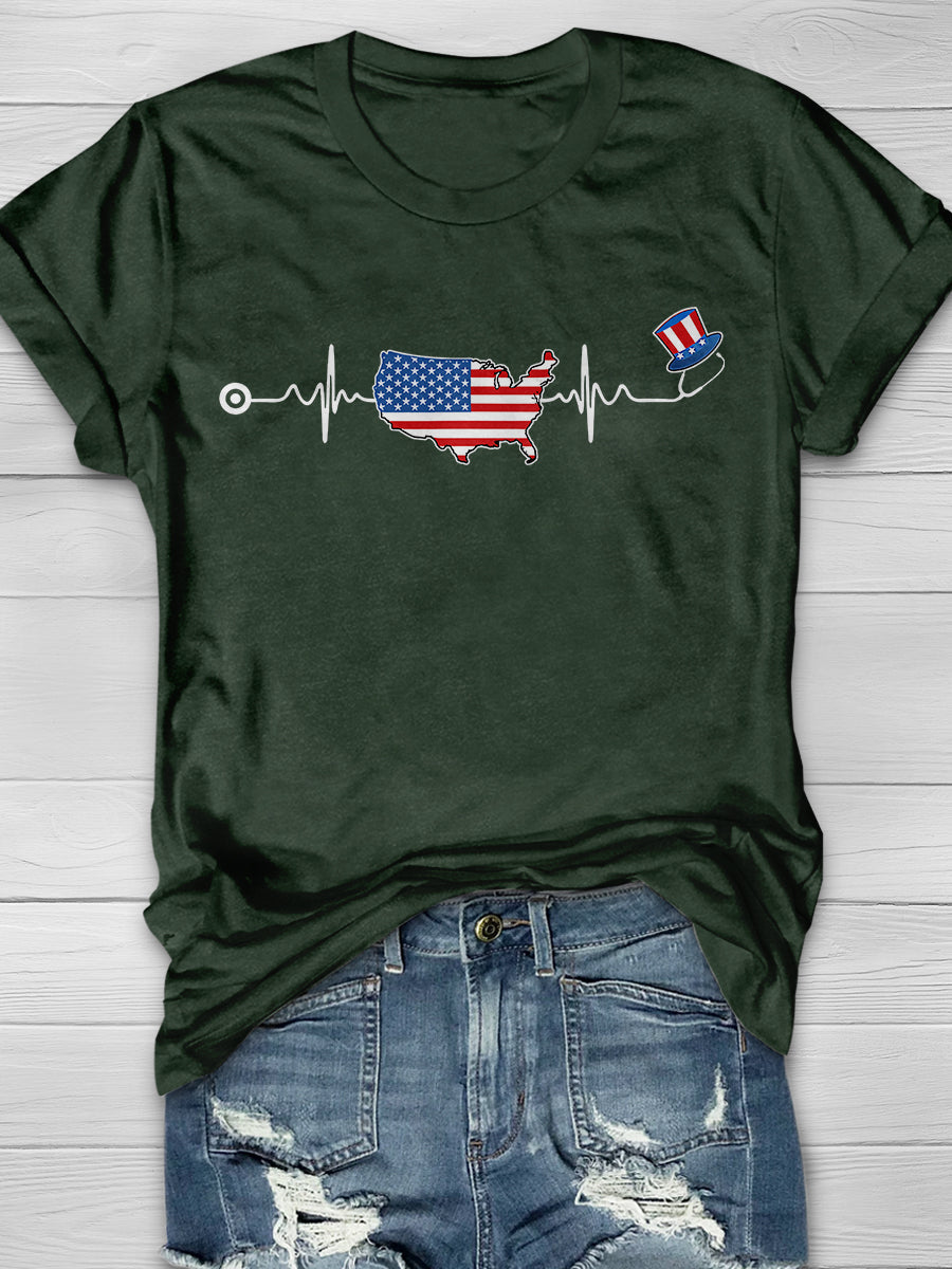 American Nurse 4th Of July Print Short Sleeve T-shirt