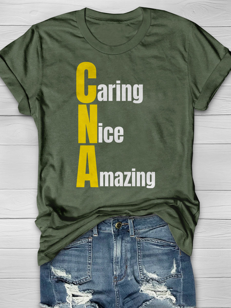 Caring Nice Amazing Print Short Sleeve T-shirt