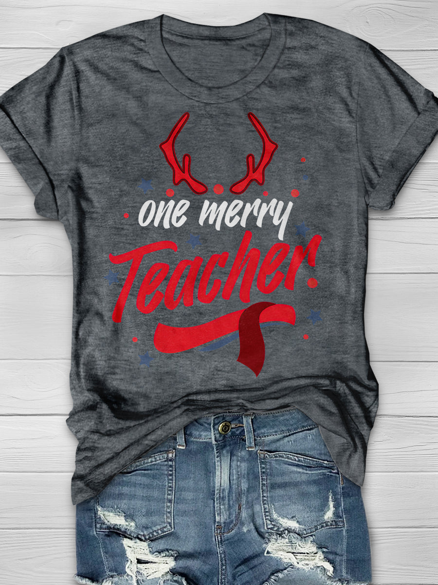 One Merry Teacher Print Graphic T-shirts