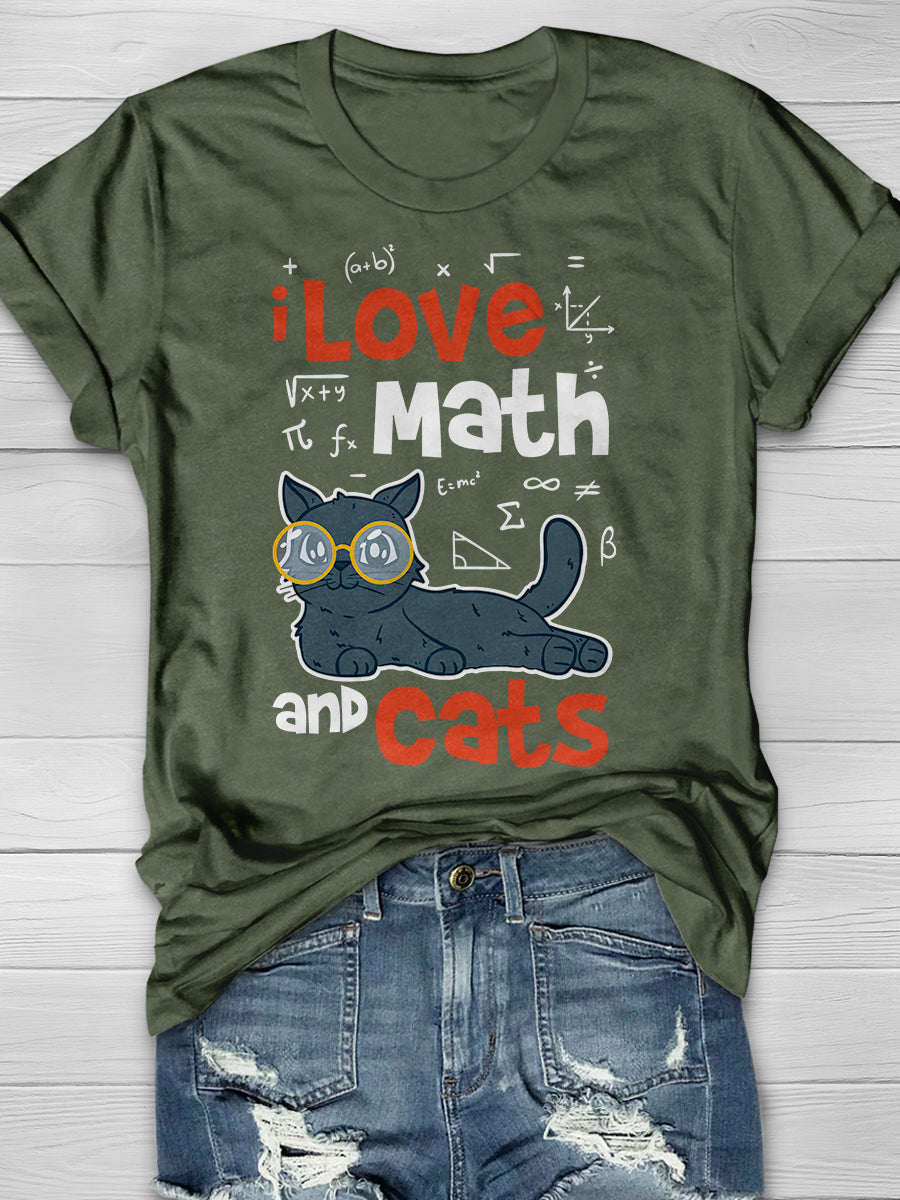 I Love Math And Cats Print Graphic T-shirts