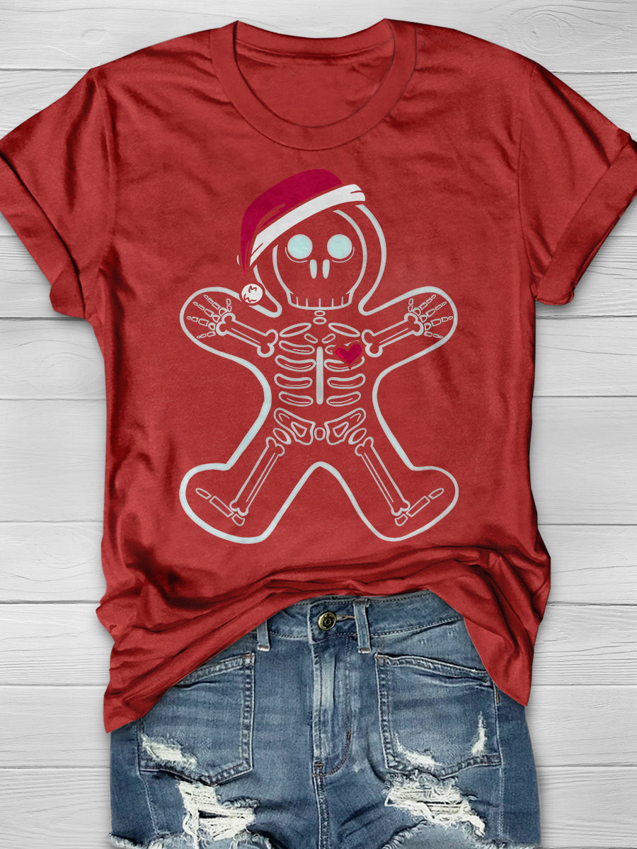 Christmas Gingerbread Skeleton Man Print Short Sleeve T-shirt