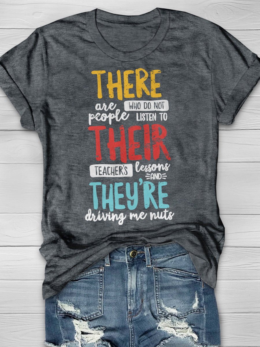 There Their They're English Grammar Teacher Print Graphic T-shirts