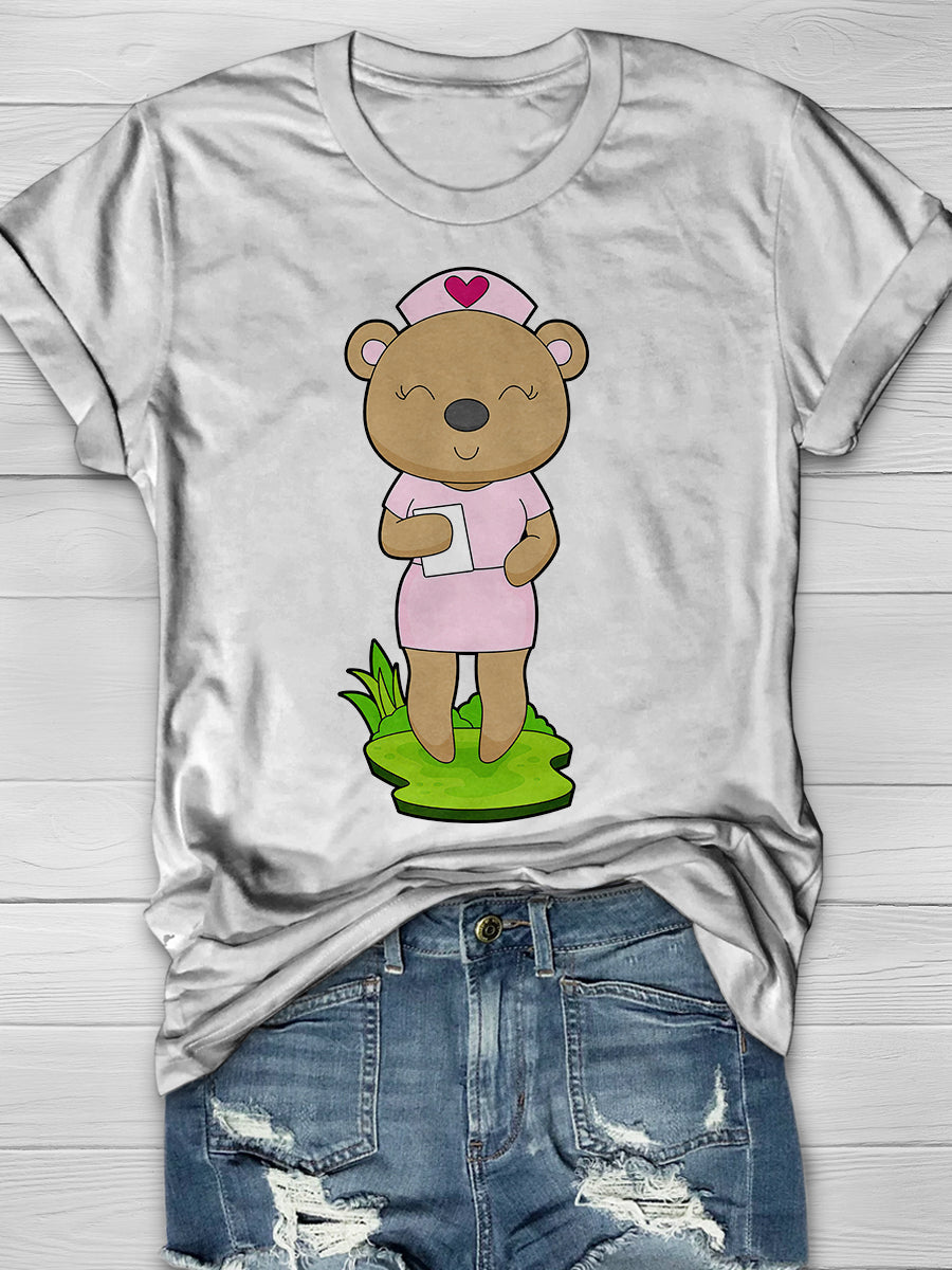 Bear Nurse Print Short Sleeve T-shirt