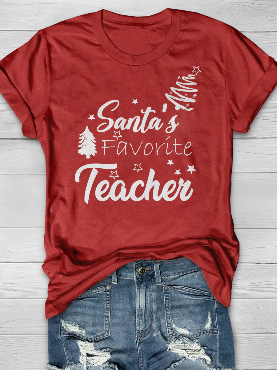 Santa's Favorite Teacher Print Graphic T-shirts