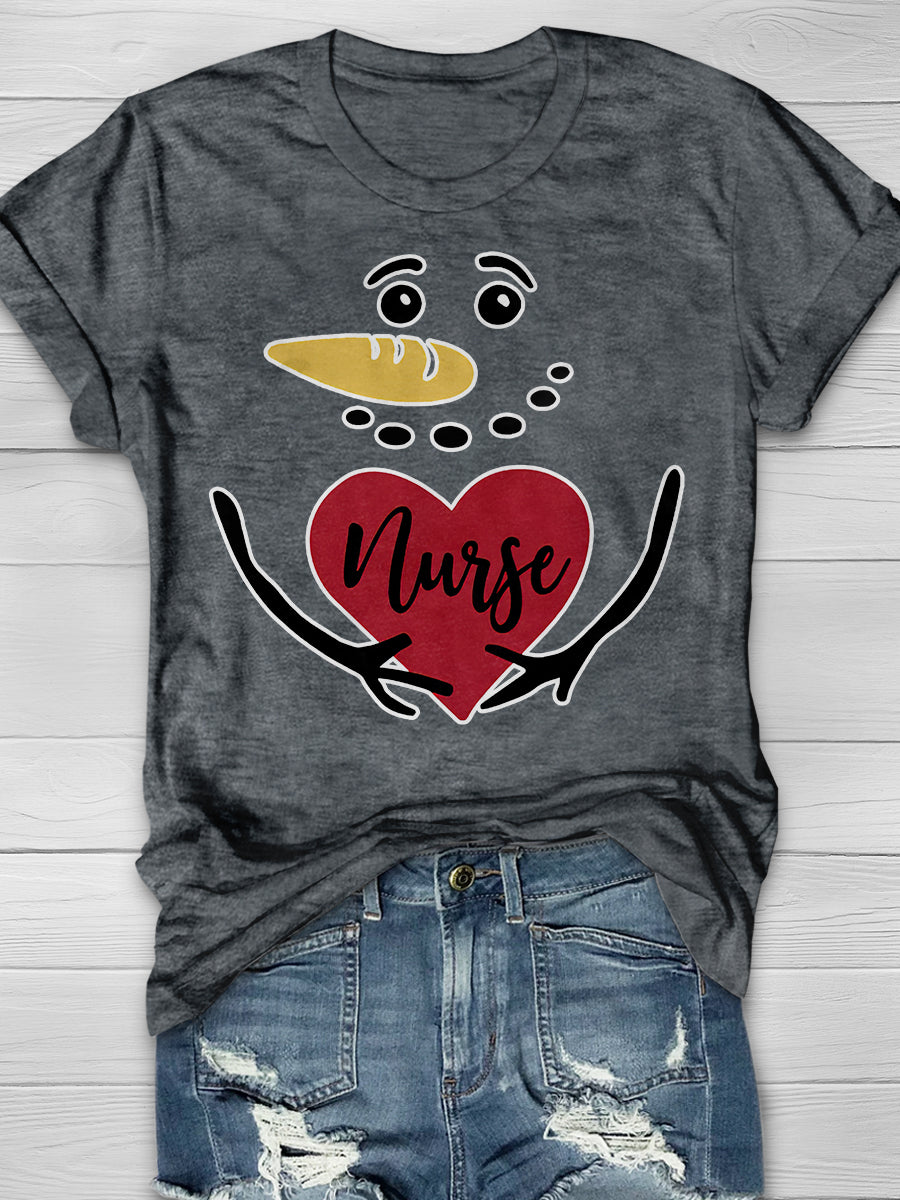 Christmas Nurse Print Short Sleeve T-shirt