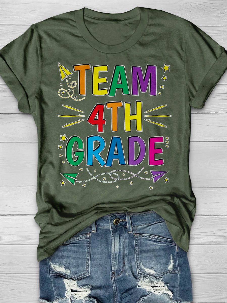 Team 4th Grade Print Graphic T-shirts