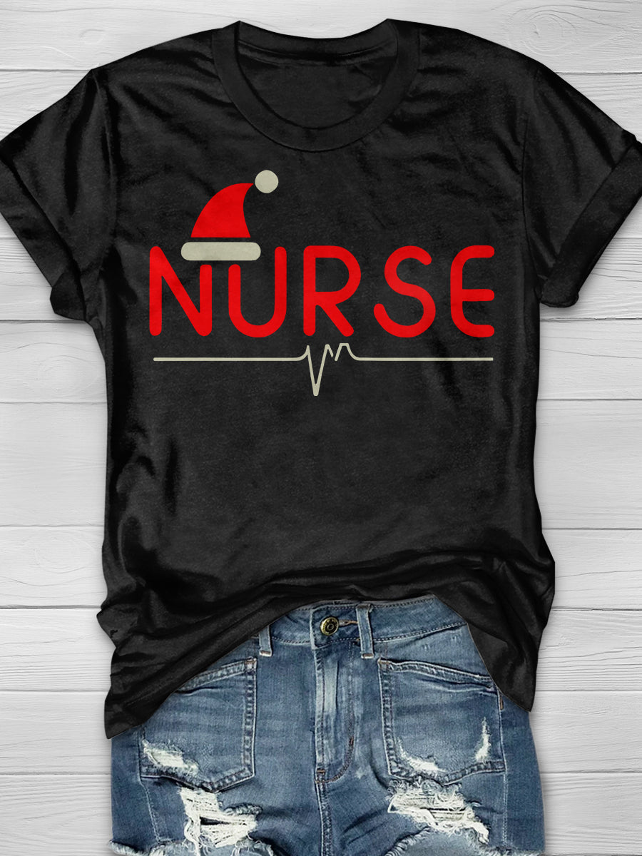 Christmas Nurse Print Short Sleeve T-shirt