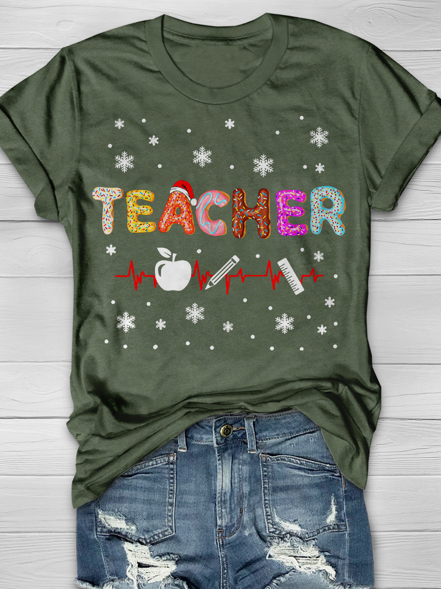 Doughnut Christmas Teacher Print Graphic T-shirts