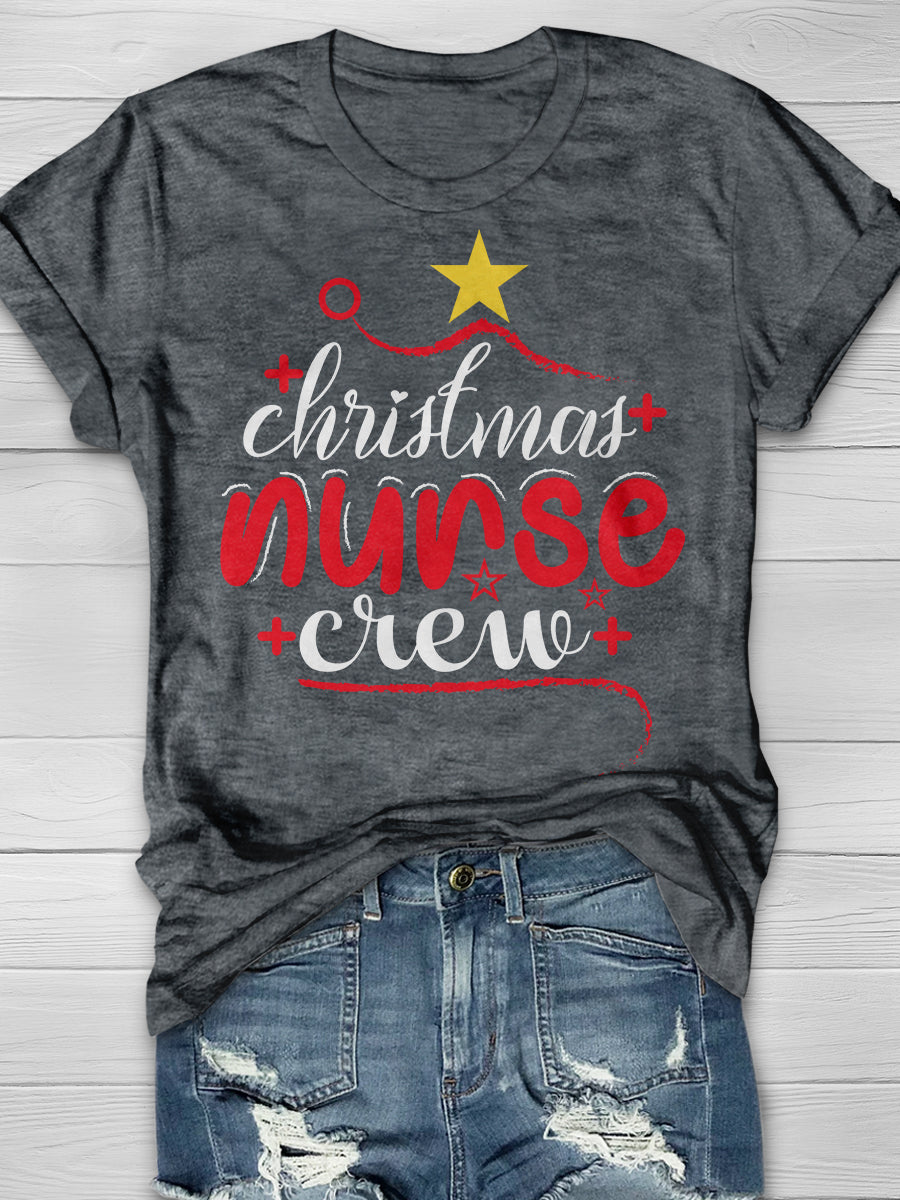 Christmas Nurse Crew Print Short Sleeve T-shirt