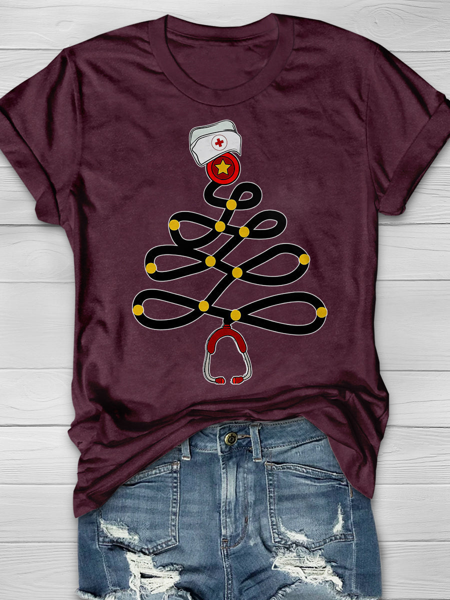 Christmas Nurse Print Short Sleeve T-shirt