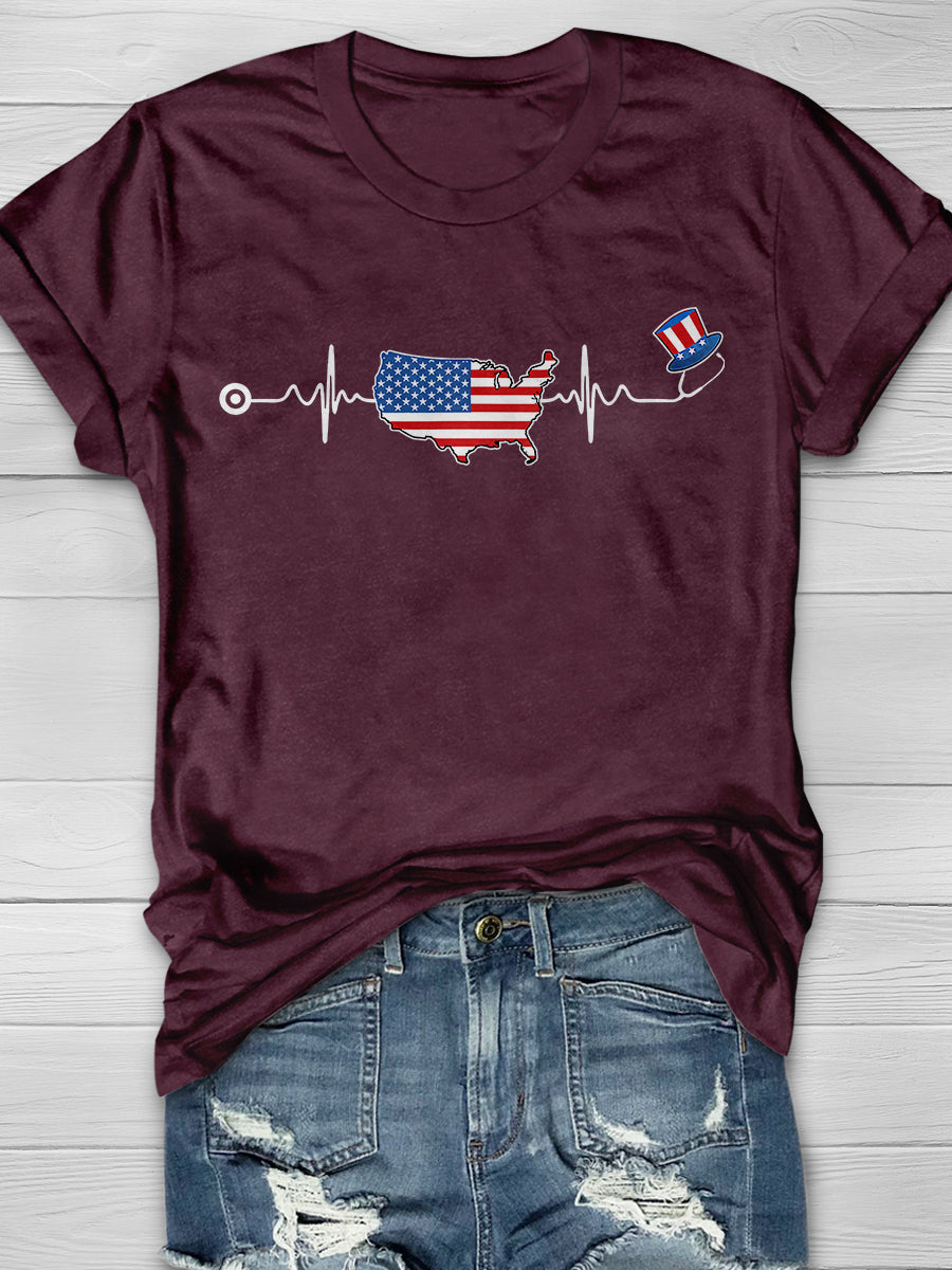 American Nurse 4th Of July Print Short Sleeve T-shirt