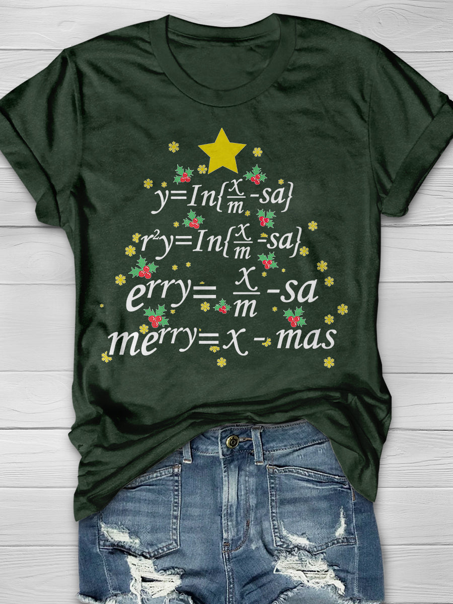 Christmas Math Teacher Tree Print Graphic T-shirts