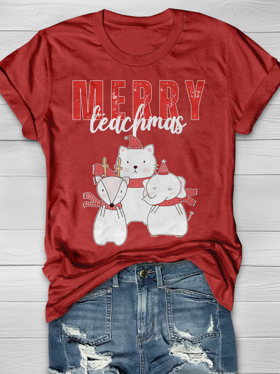 Merry Teachmas Print Graphic T-shirts