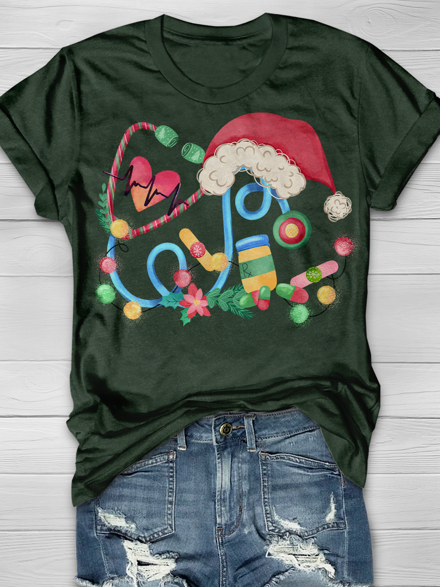 Nurse Christmas Stethoscope Graphic T-shirts