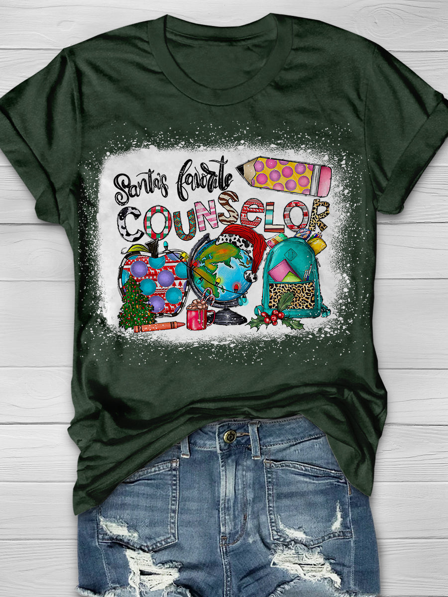 Santa's Favorite Counselor Print Graphic T-shirts