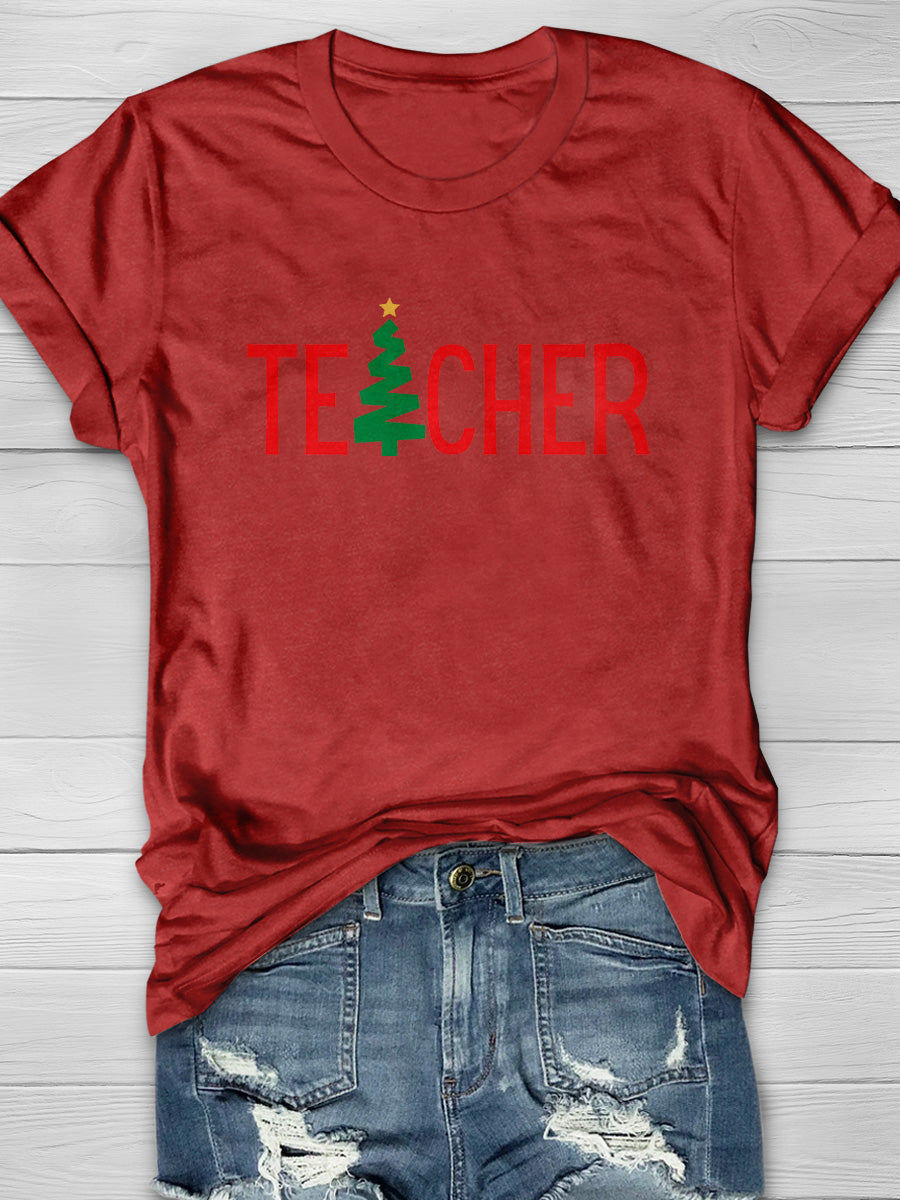 Teacher Christmas Tree Print Graphic T-shirts