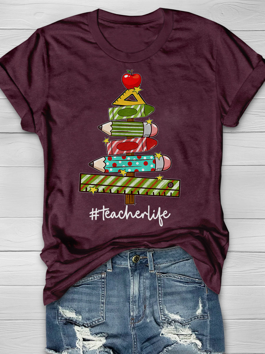 Xmas Teacher Christmas Tree Teach Print Graphic T-shirts