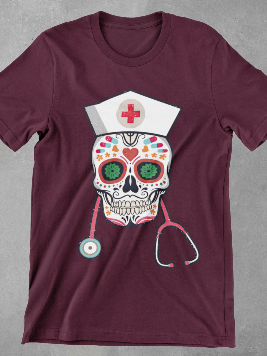 Painted Skeleton Nurse Graphic T-shirt