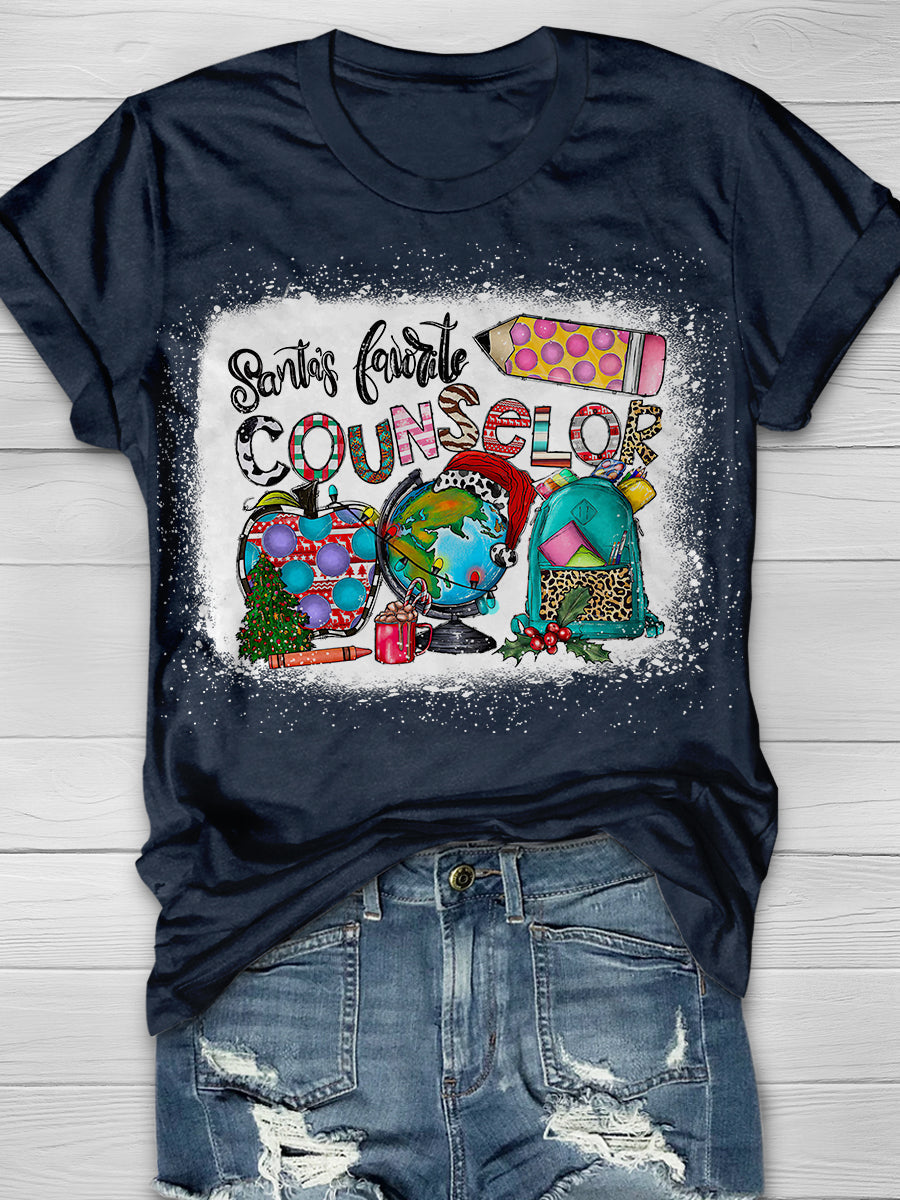 Santa's Favorite Counselor Print Graphic T-shirts