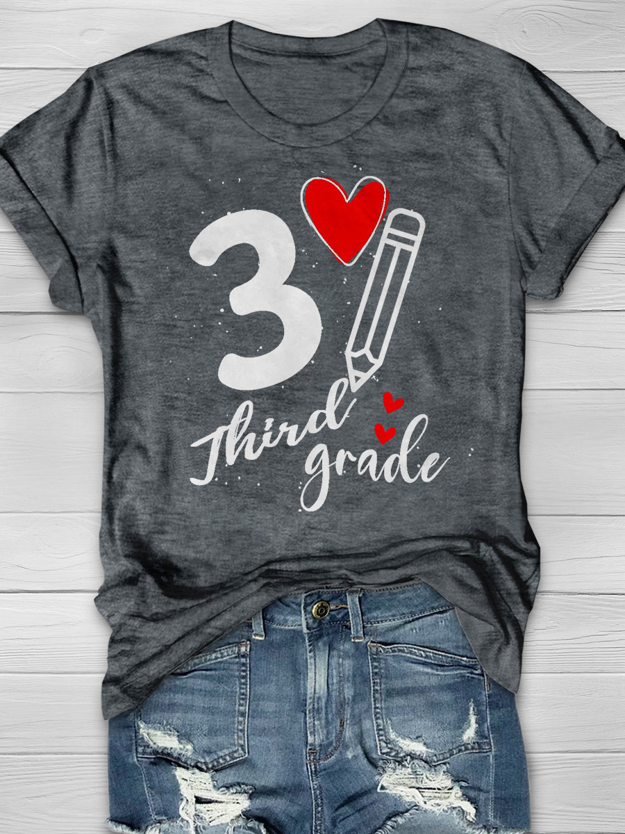 3 Third Grade Print Graphic T-shirts