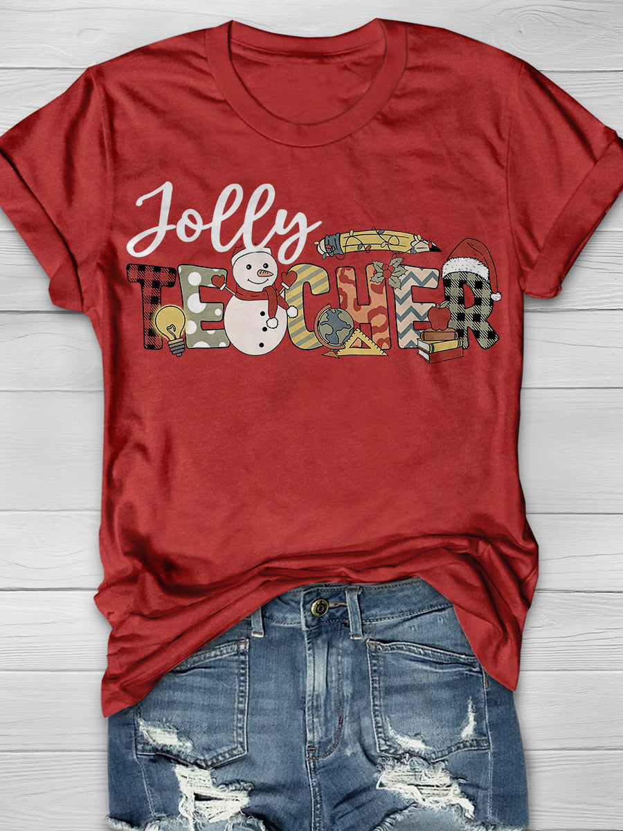 Jolly Teacher Print Graphic T-shirts
