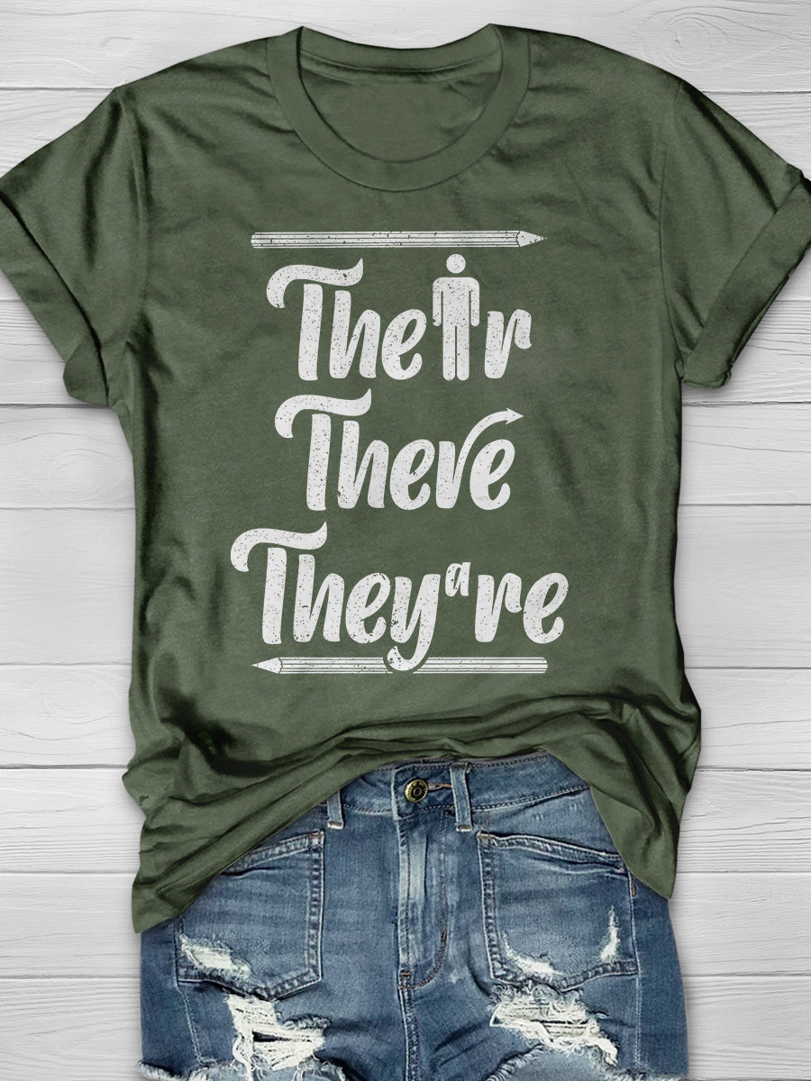 Their There They're Grammar Print Graphic T-shirts