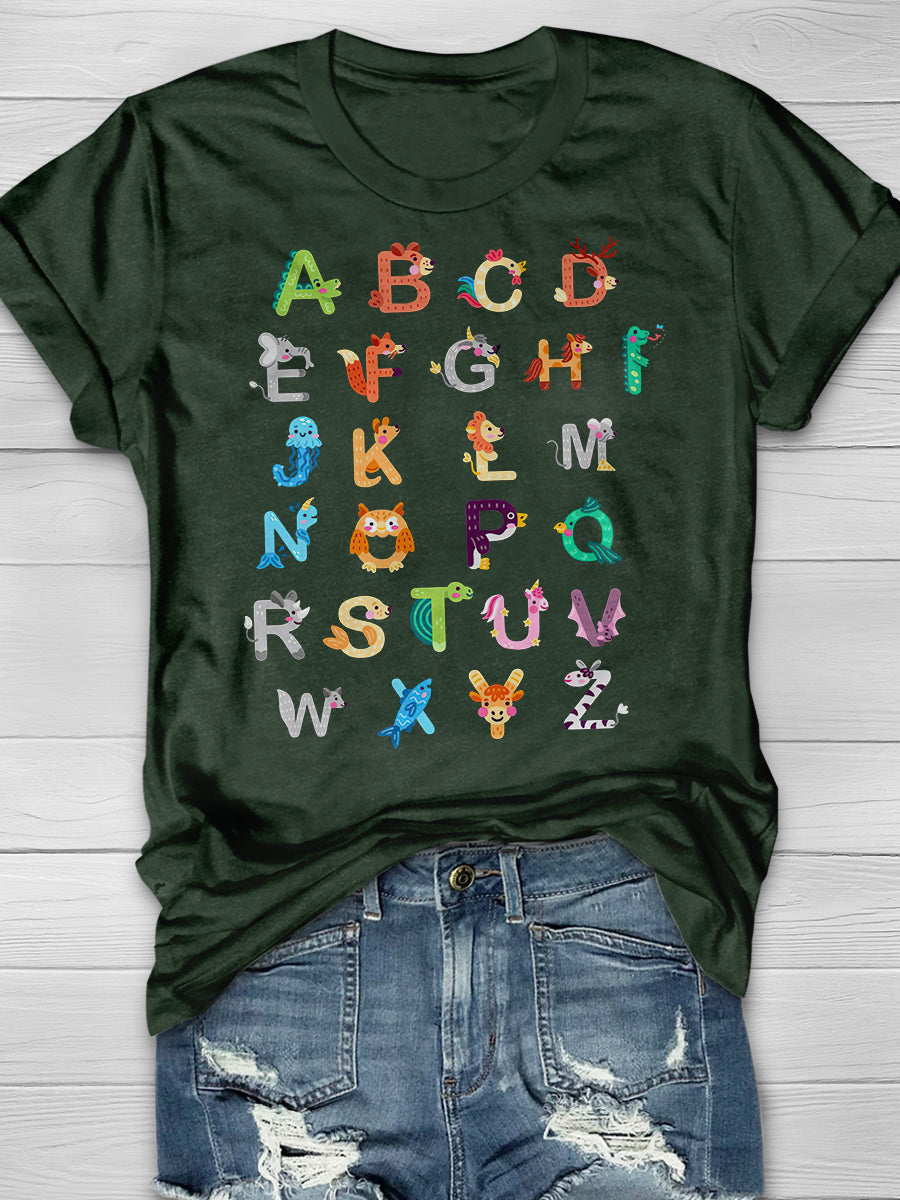 Animals Alphabet Print Graphic T-shirts