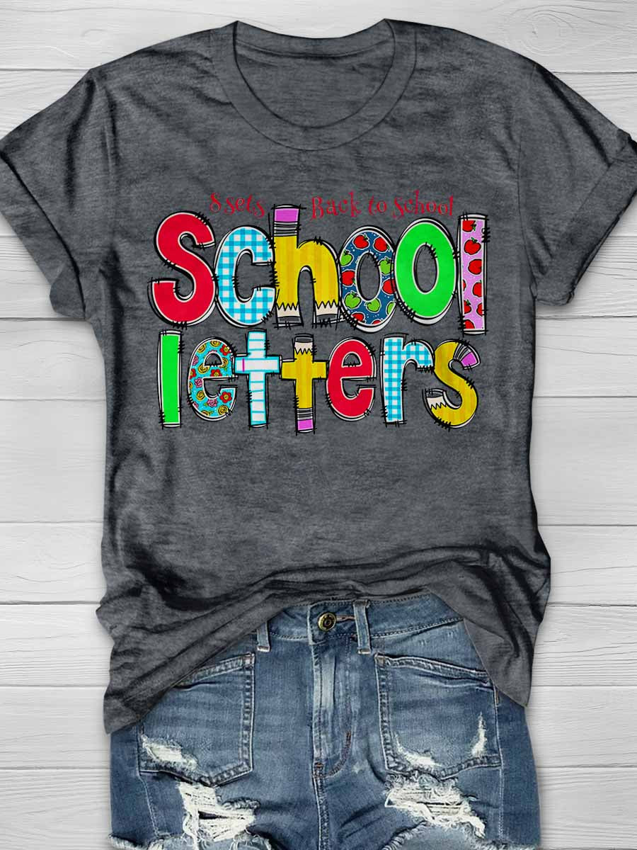 8 Sets Back to School letters Print Graphic T-shirts