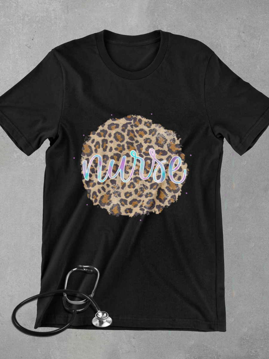 Leopard Pattern Nurse Graphic T-shirt