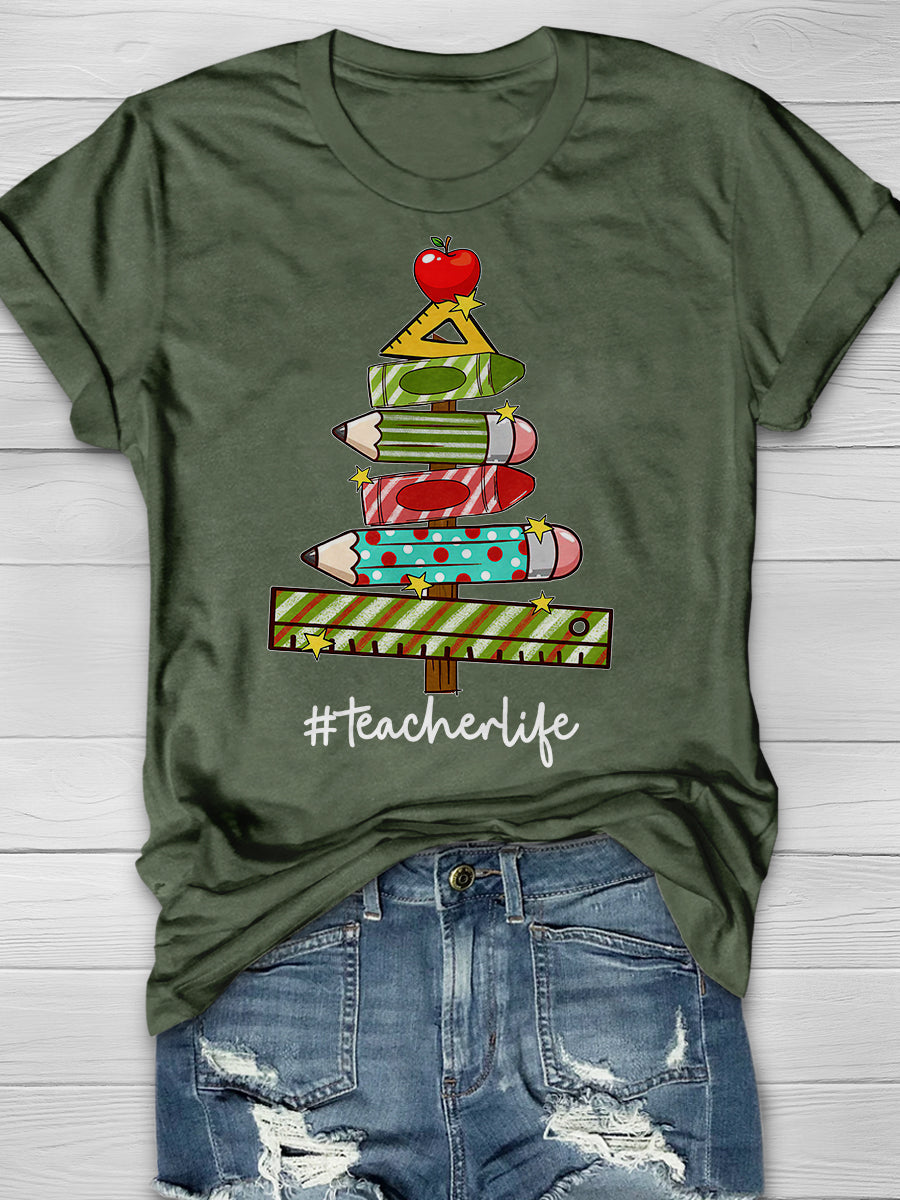 Xmas Teacher Christmas Tree Teach Print Graphic T-shirts