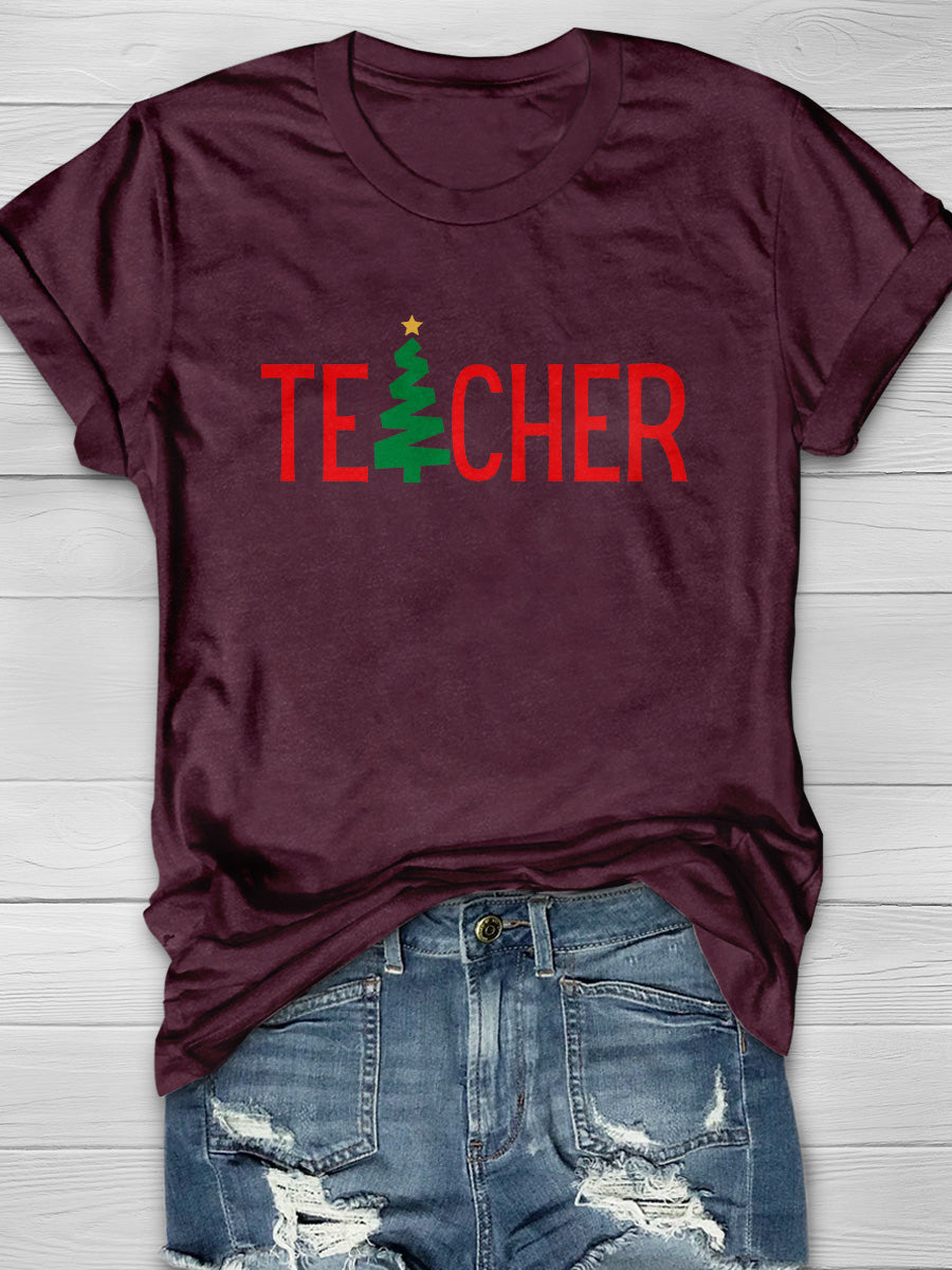 Teacher Christmas Tree Print Graphic T-shirts