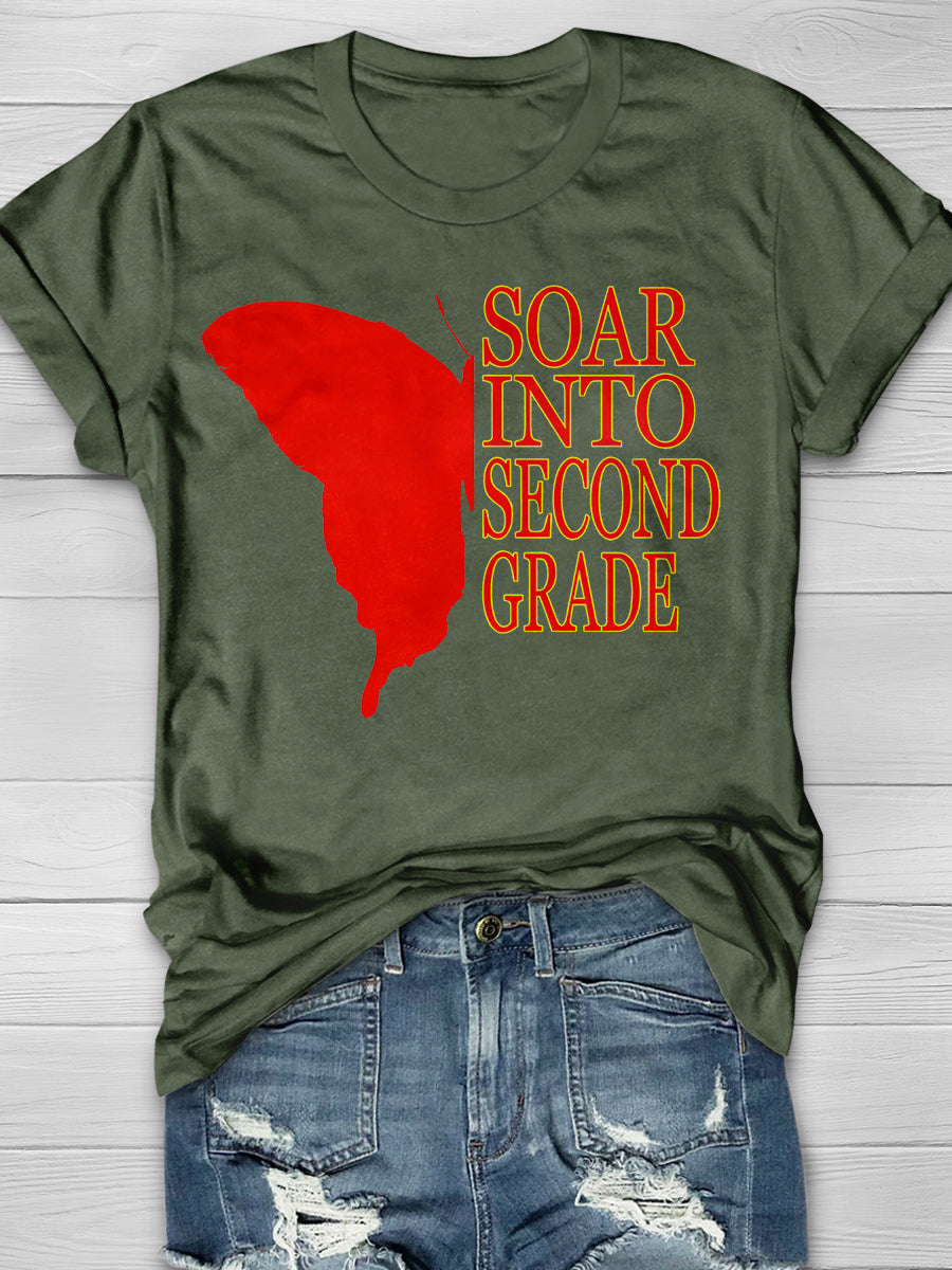 Soar into Second Grade Butterfly Print Graphic T-shirts