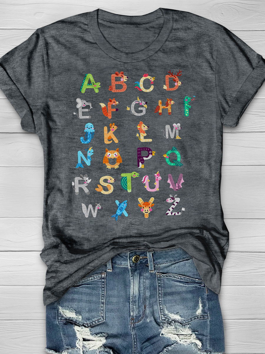 Animals Alphabet Print Graphic T-shirts