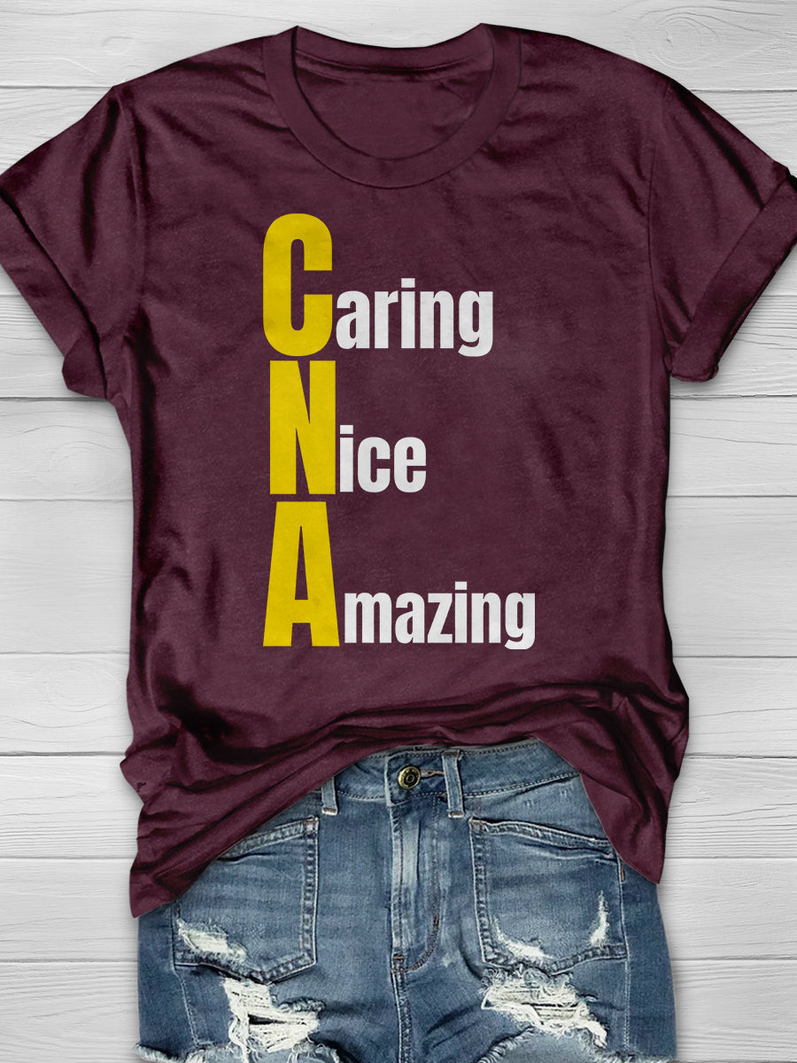 Caring Nice Amazing Print Short Sleeve T-shirt