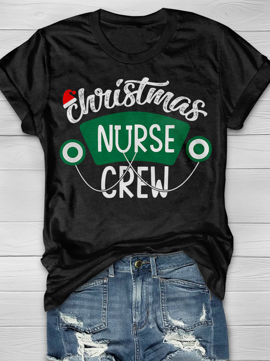 Christmas Nurse Crew Print Short Sleeve T-shirt