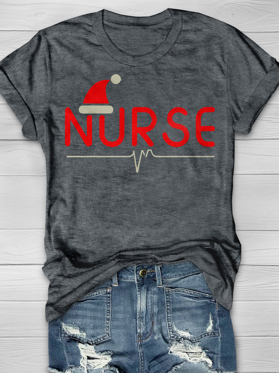Christmas Nurse Print Short Sleeve T-shirt