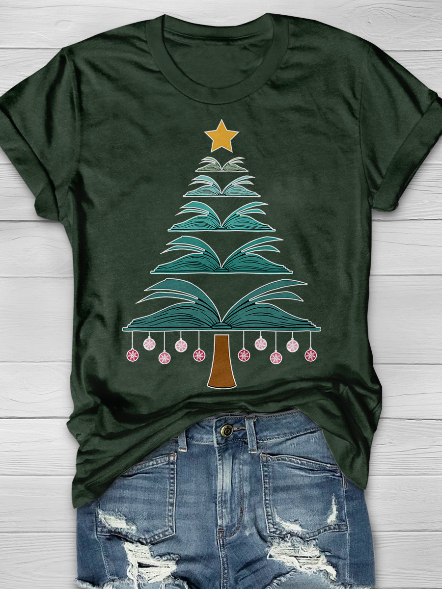 Book Christmas Tree Print Graphic T-shirts