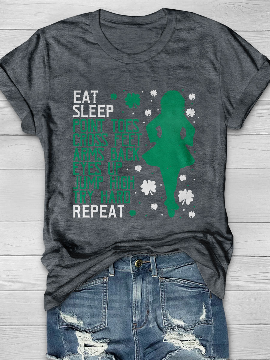 Eat Sleep Point Toes Cross Feet Arms Back Print Graphic T-shirts