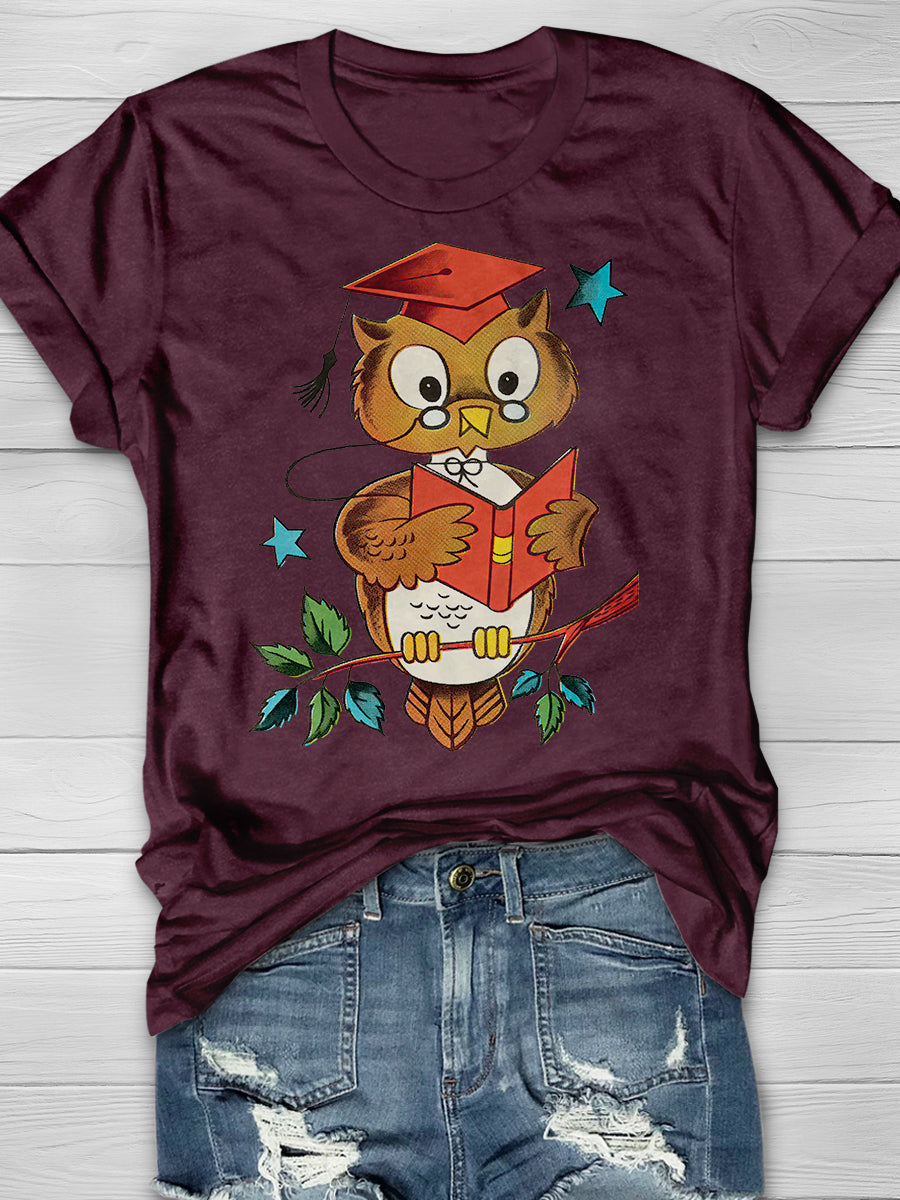Wise Owl Print Graphic T-shirts