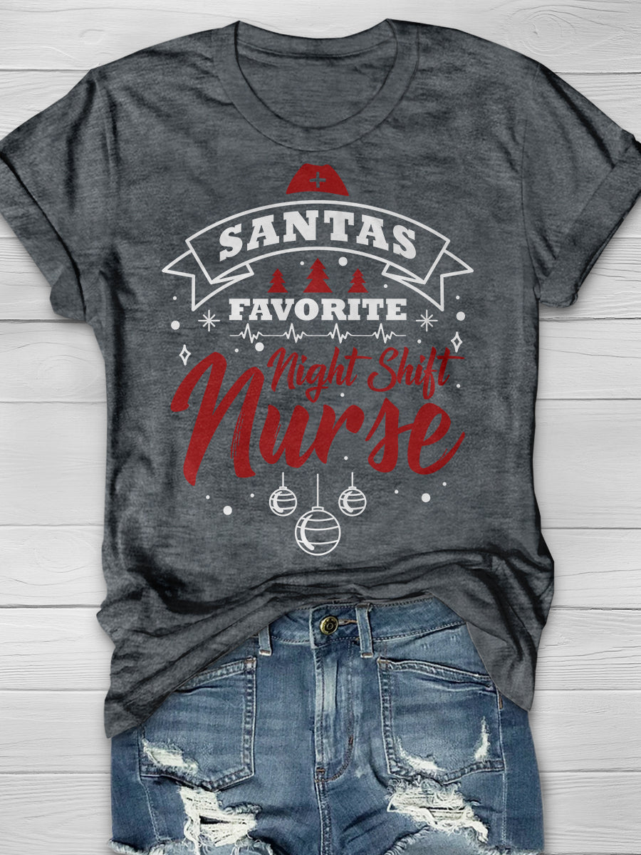 Christmas Night Shift Nurse Print Short Sleeve T-shirt