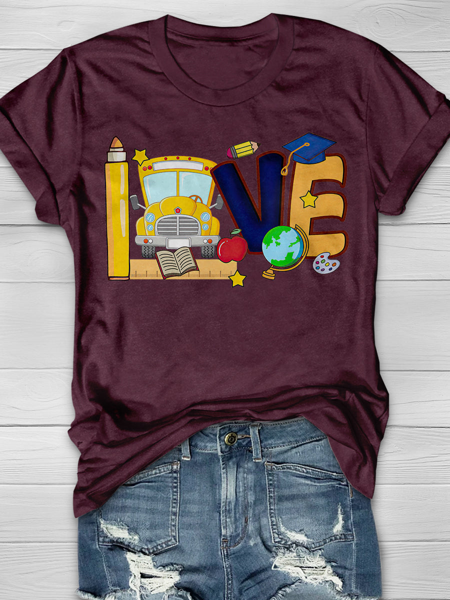 Love Back To School Print Graphic T-shirts