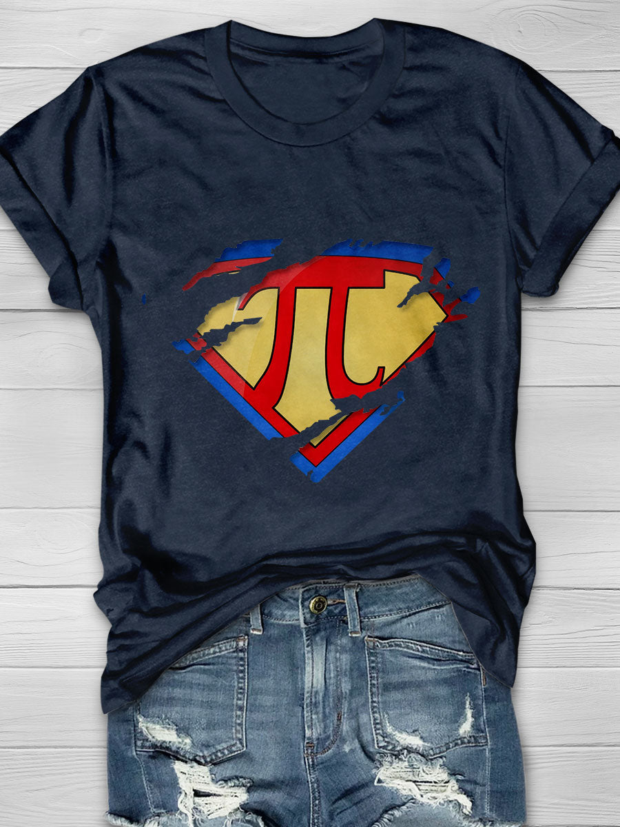 Super Pi Math Symbol Ripped Material Hero Parody Graphic Print Short Sleeve T-shirt