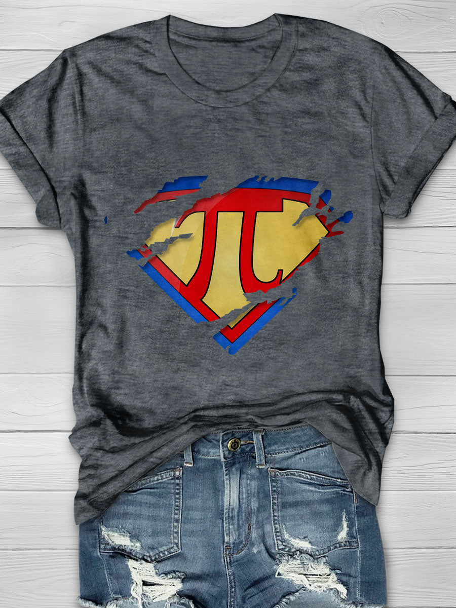 Super Pi Math Symbol Ripped Material Hero Parody Graphic Print Short Sleeve T-shirt