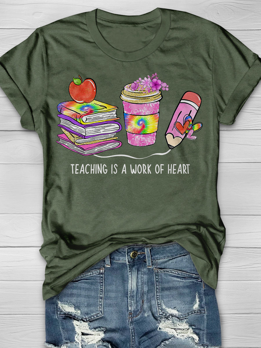 Teaching Is A Work Of Heart Print Graphic T-shirts