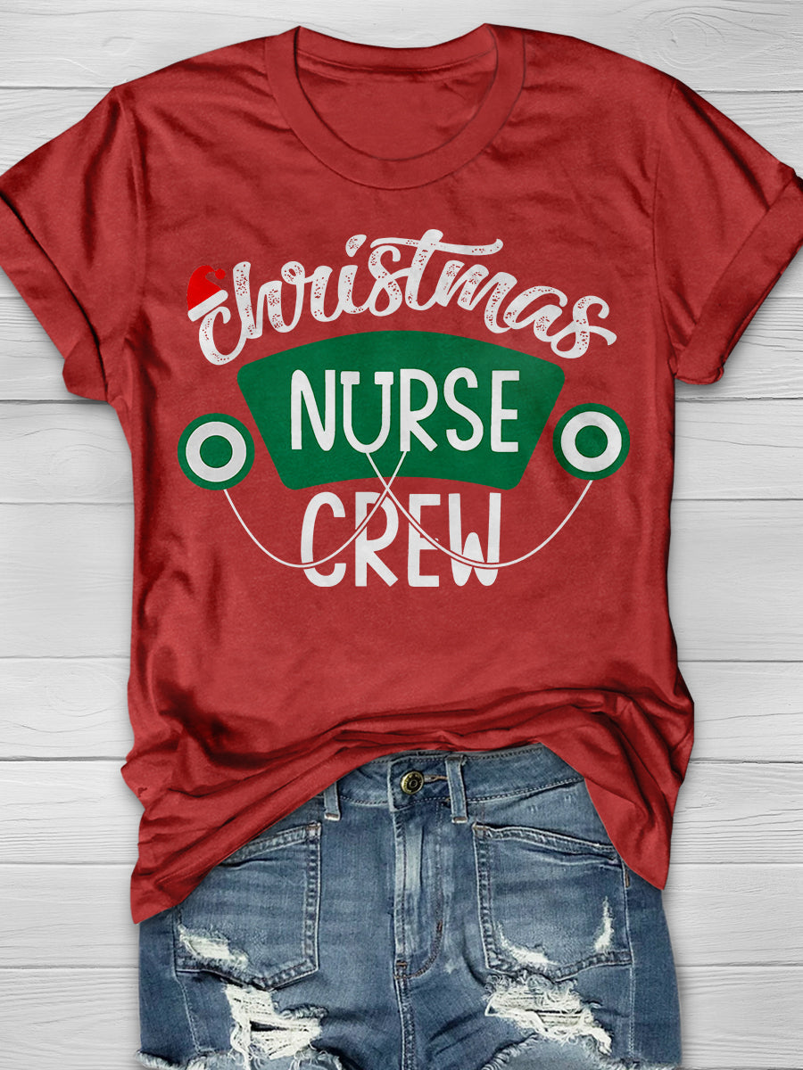 Christmas Nurse Crew Print Short Sleeve T-shirt
