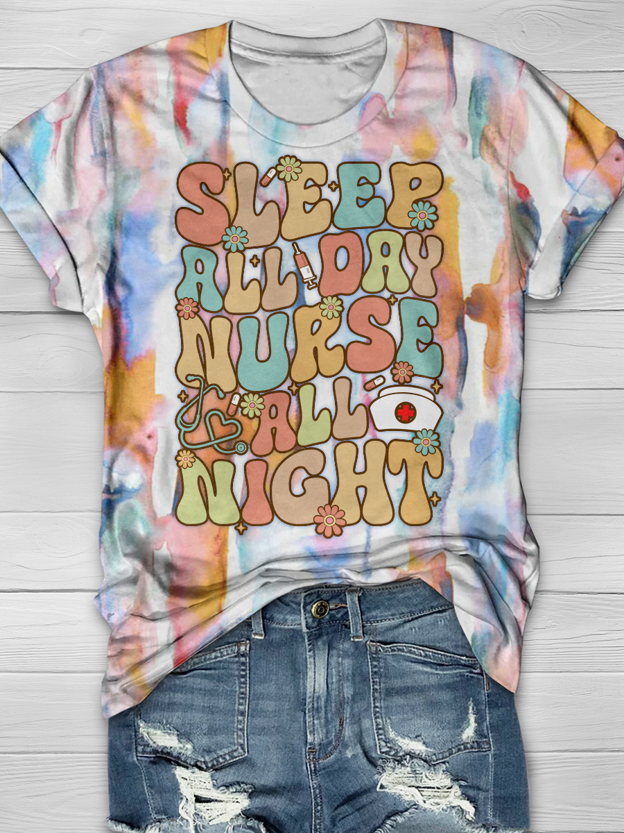 Sleep All Day Nurse All Night Full Print T-shirt